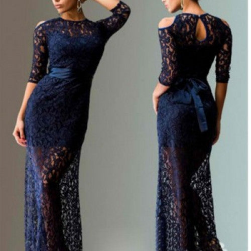 Long Sleeve Sexy Lace Shoulder Women Dress