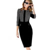 Plaid Three Quarter Sleeve Pencil Dress