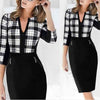 Plaid Three Quarter Sleeve Pencil Dress