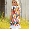 Short Sleeve Colorful Plaid Printed Dress