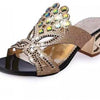 Square Heel Slip-on Rhinestone Sandal